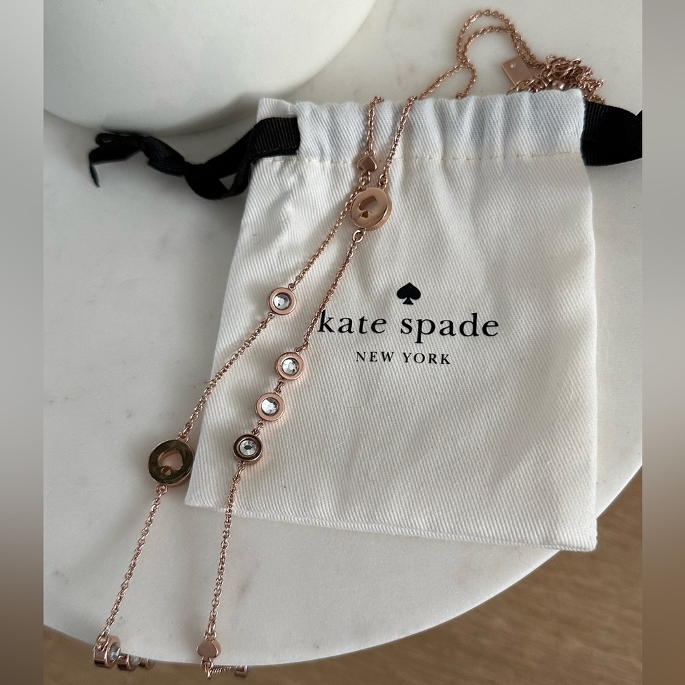 NWOT Kate Spade “Spot the Spade” Long Scatter Necklace (Rose Gold)